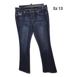 Women's Mid Rise Boot Cut Embellished Jeans Dark Denim Sz 13 NWOT